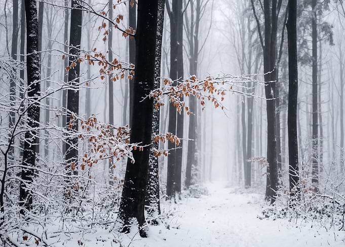 Snowy Forest Path in Winter
