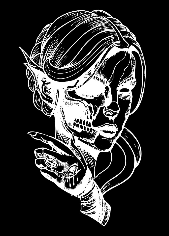 Gothic Elf Skull Face with Eye Ring