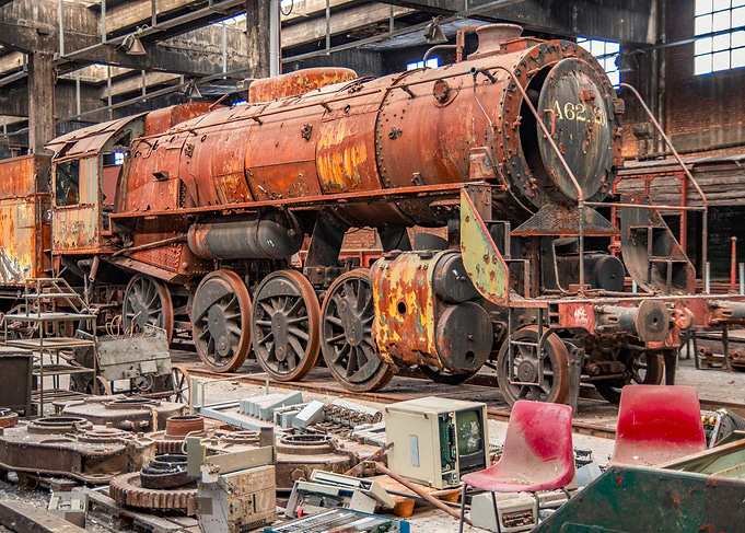 Rusty abandoned steam locomotive