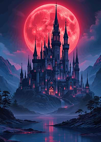 Gothic Castle Under Red Moon