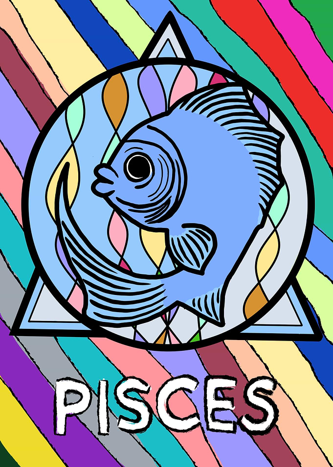 Pisces Zodiac Sign with Fish