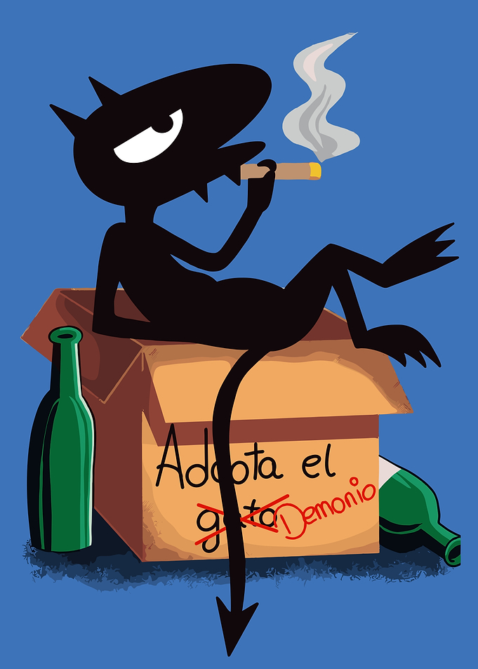 Demon smoking cigar in a box