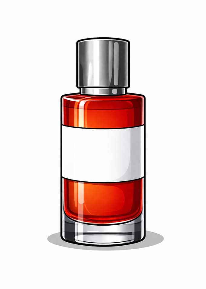 Red Designer Perfume Bottle with White Label