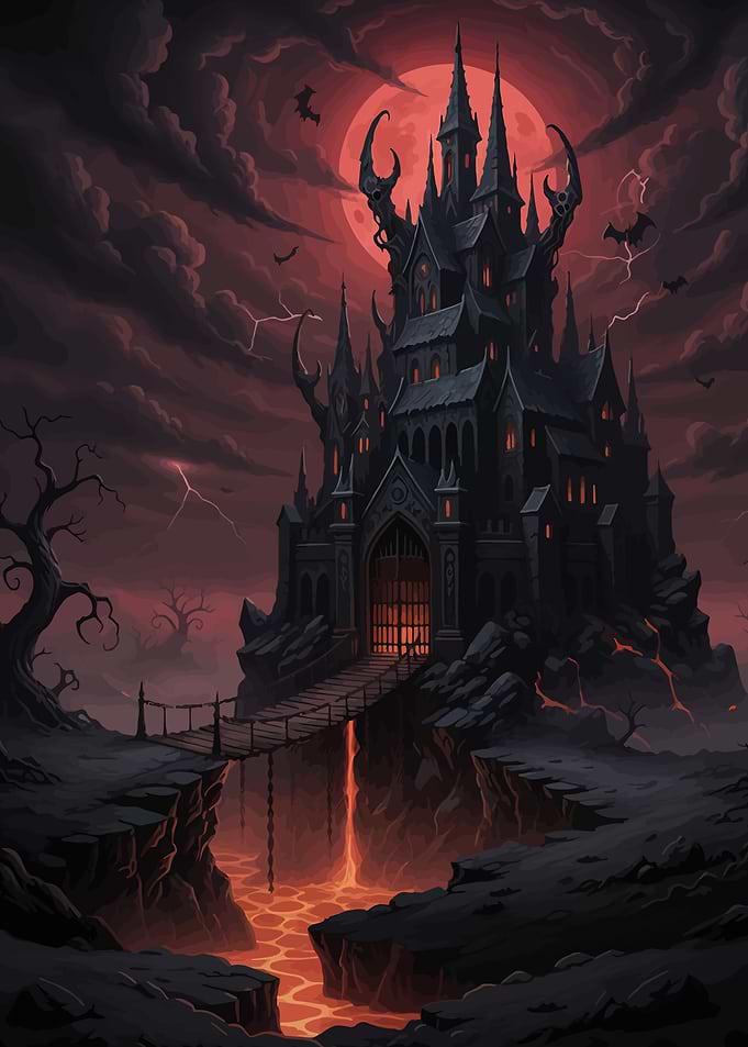 Gothic Castle Over Lava