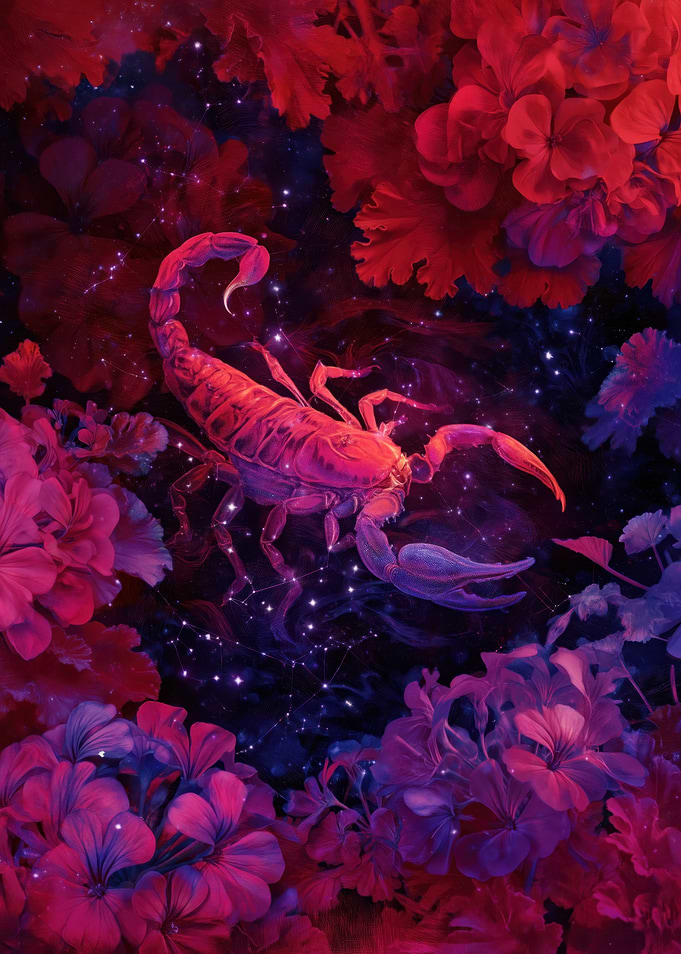 Scorpio Zodiac Constellation with Flowers