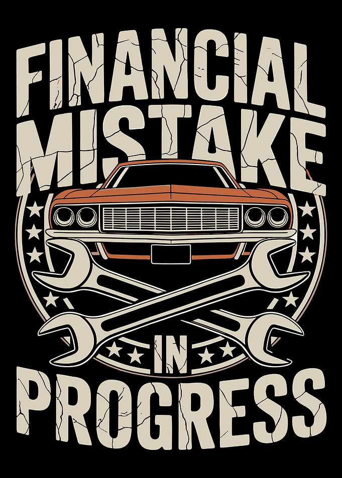 Financial Mistake In Progress Poster, Funny Vintage Car Art, Retro Garage Wall Print