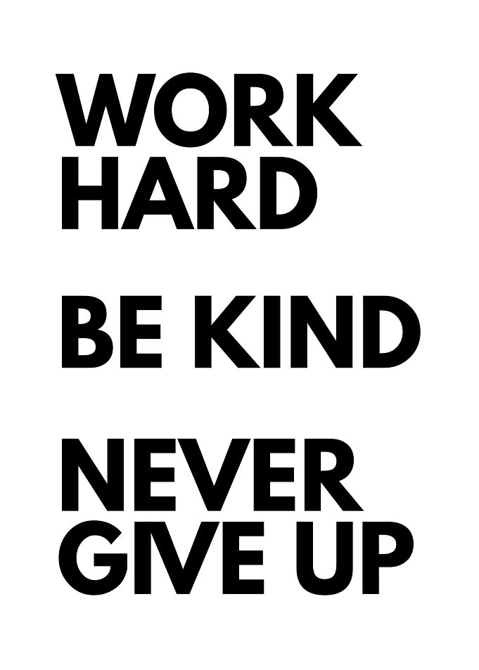 Work Hard Be Kind Never Give Up