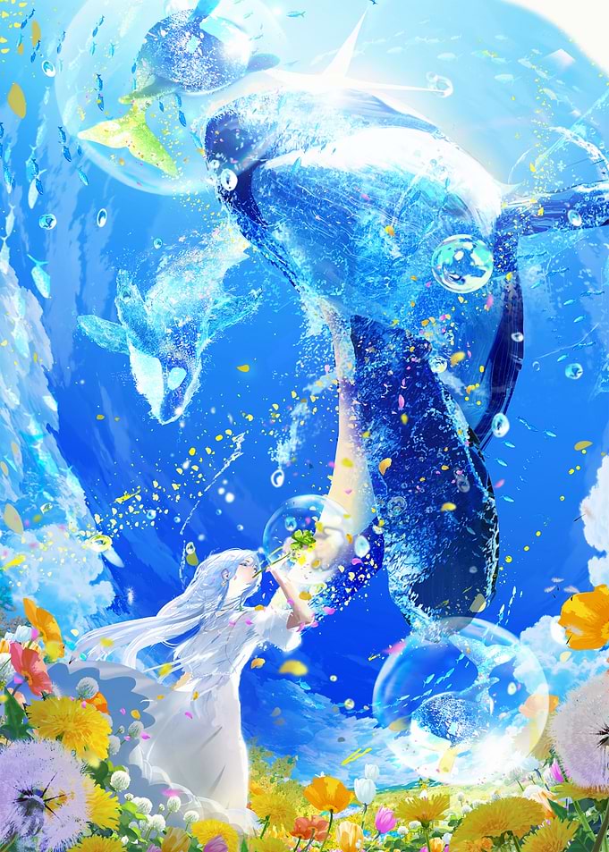 Whimsical Water Creatures and Girl