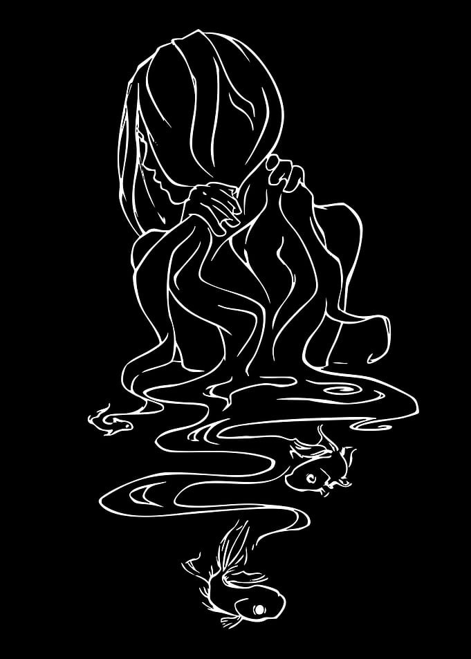 Melancholy Figure with Koi Fish
