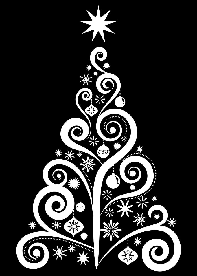 Stylized White Christmas Tree on Black