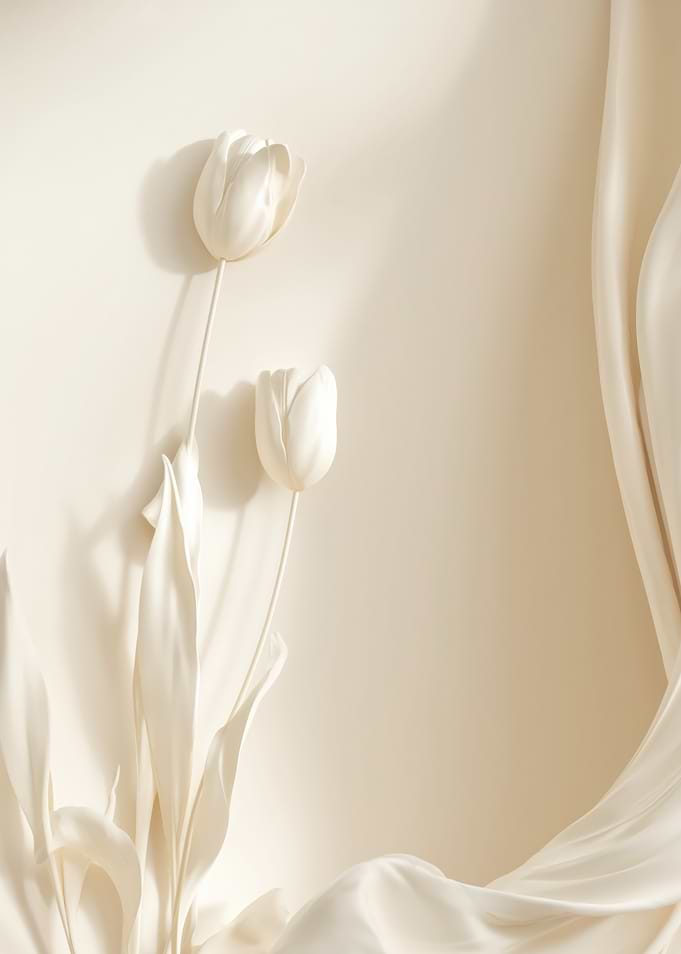 Elegant White Tulips with Draping Fabric