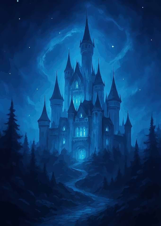 Enchanted Blue Castle at Night