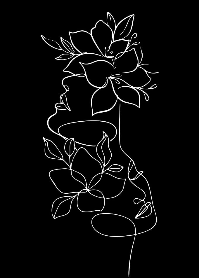 Abstract Floral Face Line Art