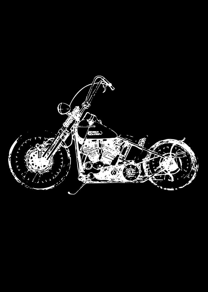 White Motorcycle Silhouette on Black