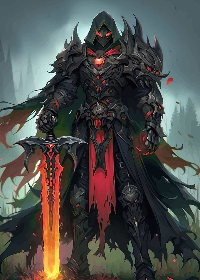 Dark Knight with Fiery Sword
