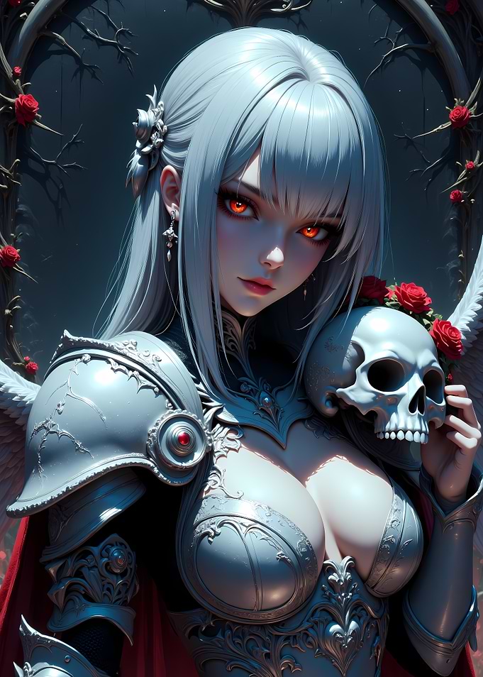 Gothic Angel with Skull and Roses