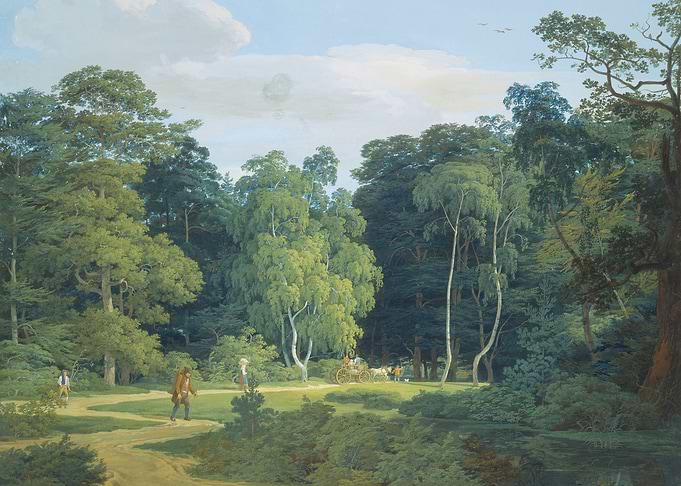 People and Carriage in a Forest Landscape