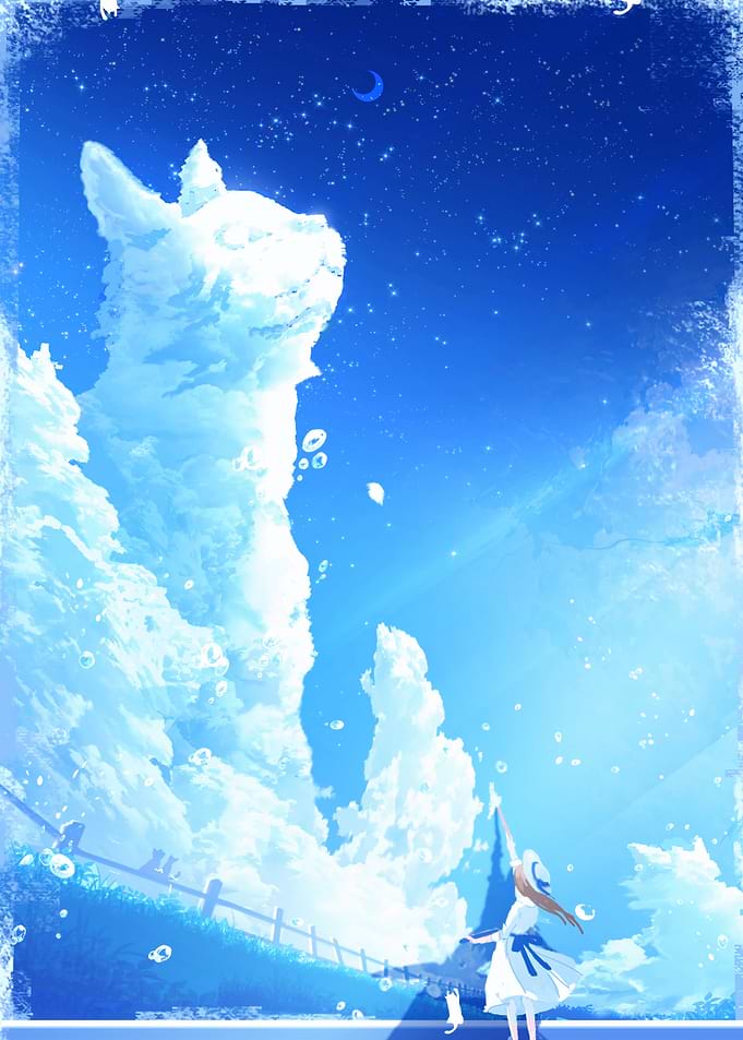 Girl Reaching for Cloud Cat