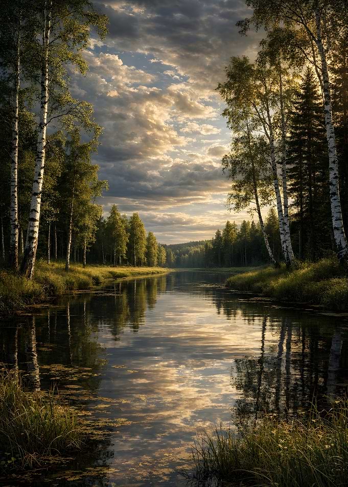 Serene River Reflecting Cloudy Sky