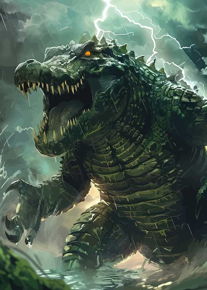 Monstrous Alligator in a Thunderstorm