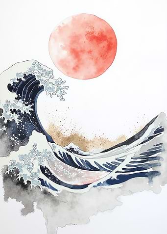 Great Wave with Red Sun