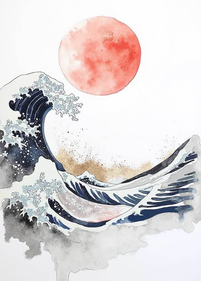Great Wave with Red Sun