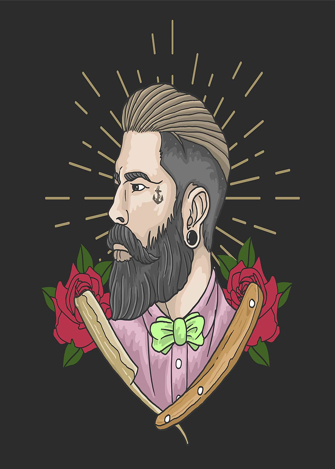 Barber with Razor and Roses
