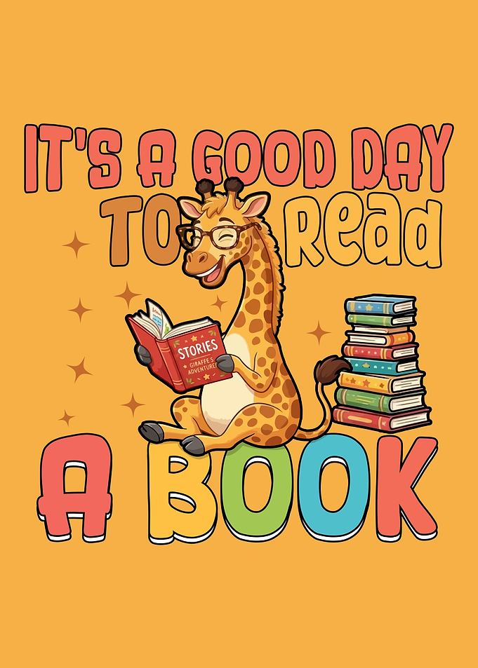 Cute Giraffe Reading a Book