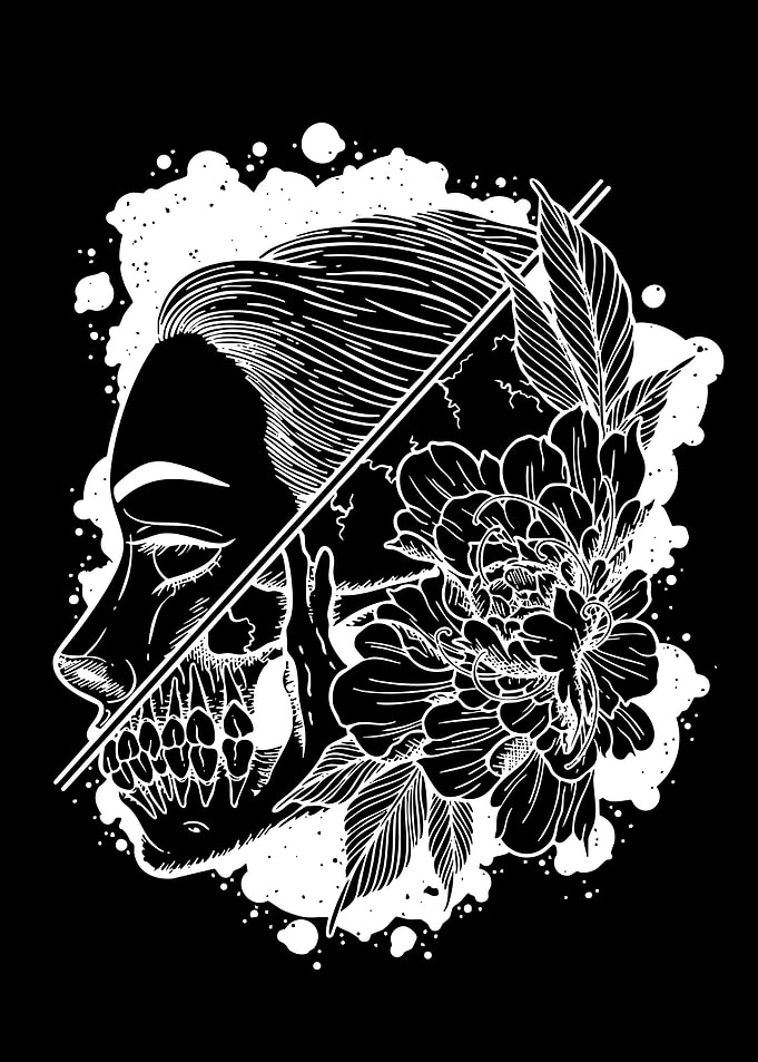 Skull and Flower Illustration