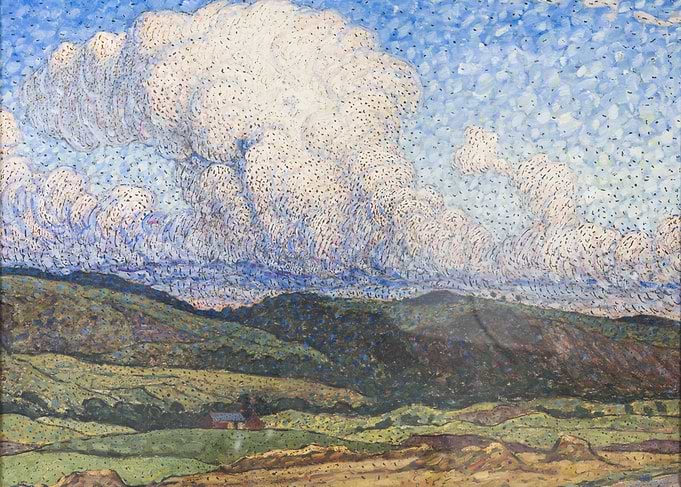 Impressionistic Landscape with Clouds and Farm