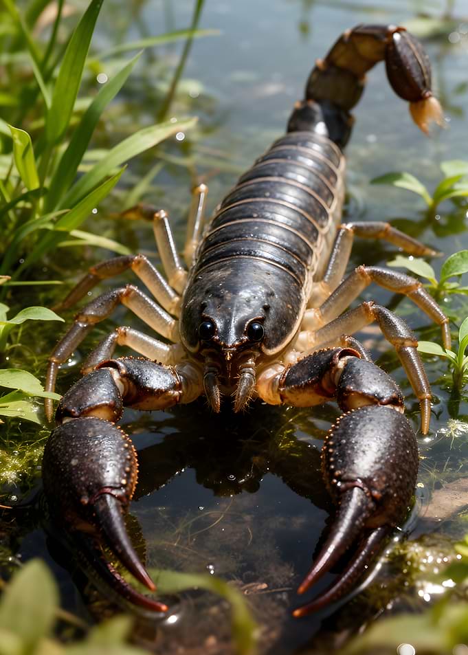 Scorpion in shallow water