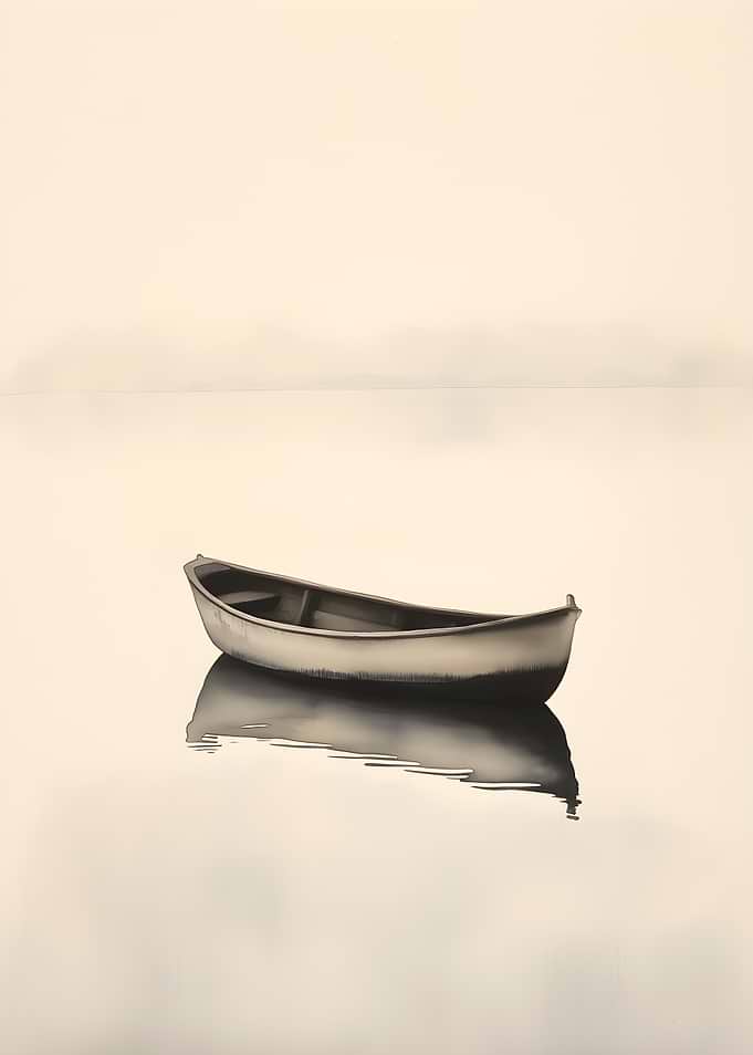 Serene Boat on Misty Water