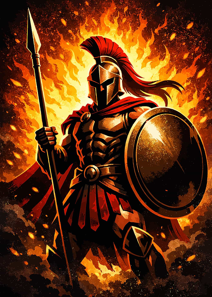 Spartan Warrior in Flames