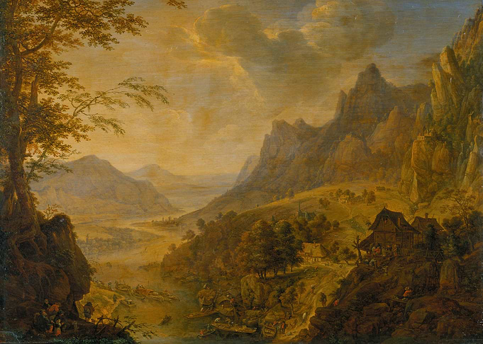 Mountain Landscape with Village and River
