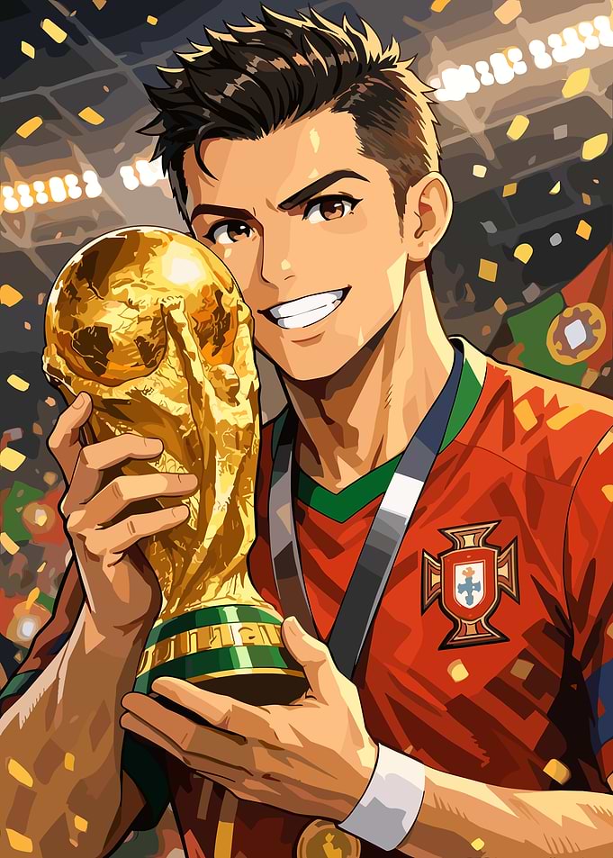 Anime C Ronaldo with World Cup Trophy