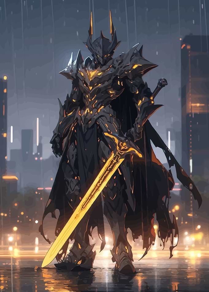 Dark Knight with Glowing Sword