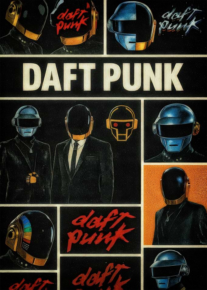 Daft Punk Helmets and Logo Collage