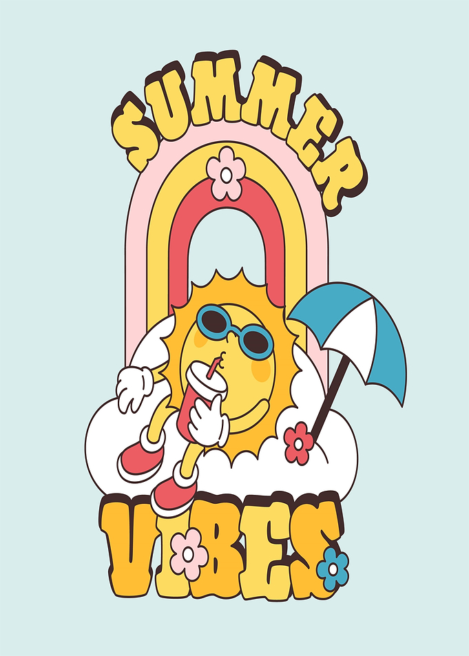 Retro Summer Vibes Sun Character