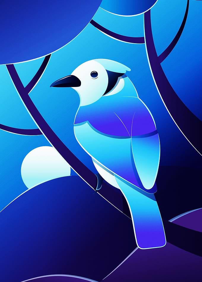 Blue Jay in Abstract Blue Forest