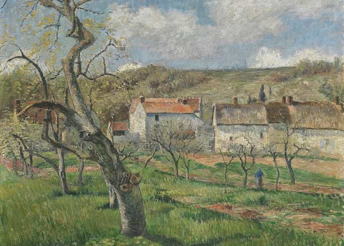 Impressionist Landscape of a Village in Spring