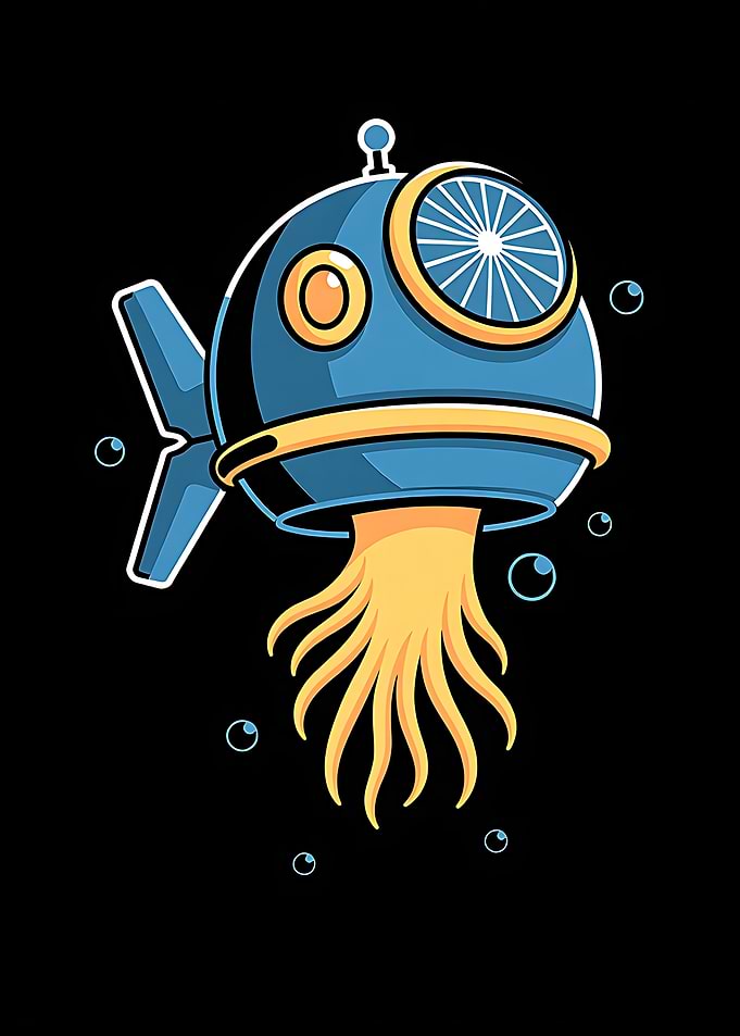 Blue Submarine with Tentacles