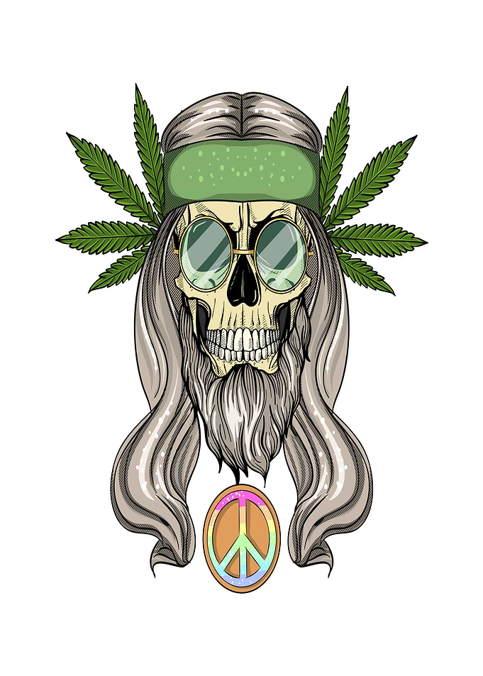 Hippie Skull with Peace Symbol