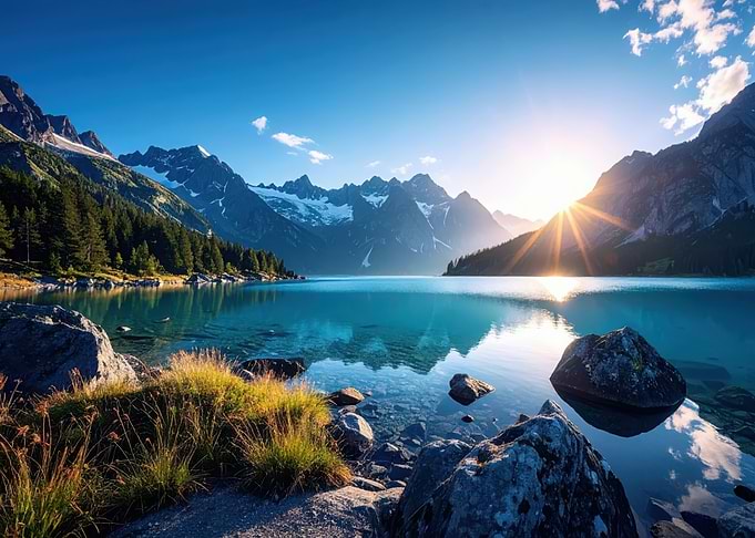 Sunrise Over a Mountain Lake