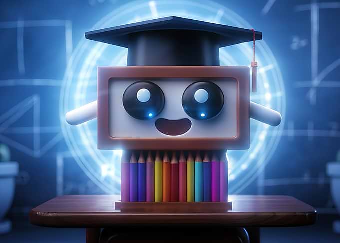 Cute robot character with graduation cap