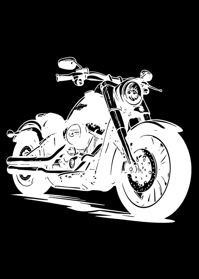 White Motorcycle Illustration on Black Background