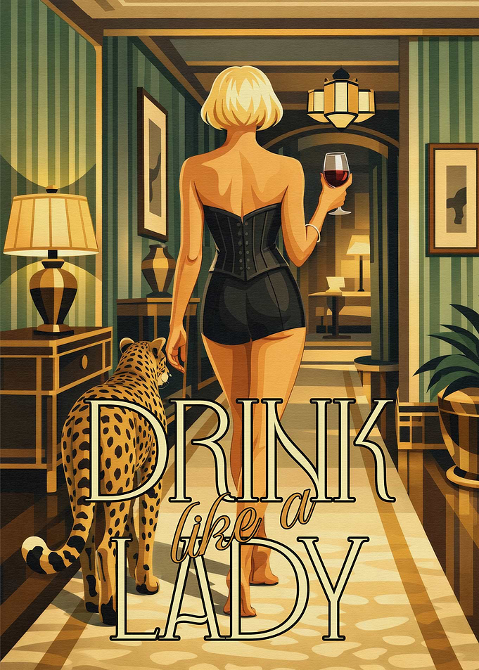 Woman with Cheetah and Wine