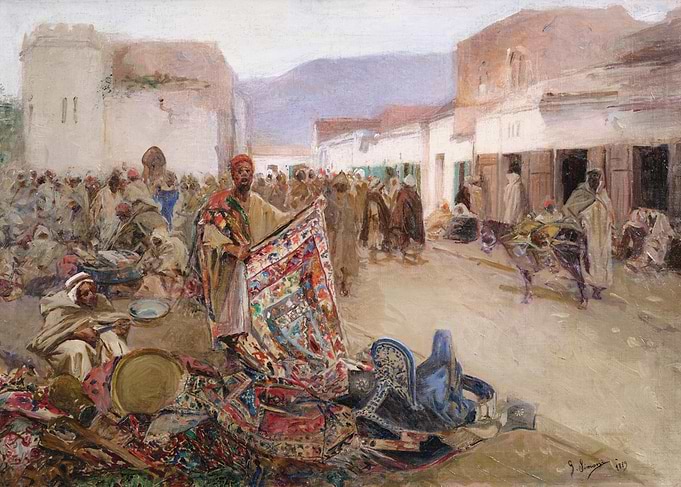 Moroccan Market Scene with Rugs
