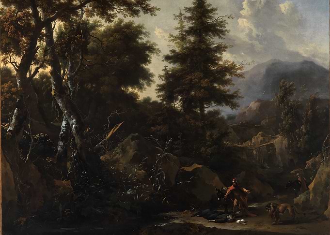 Dramatic Landscape with Figures and Lion