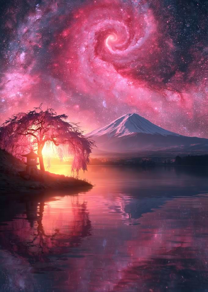 Cosmic Cherry Blossom Landscape