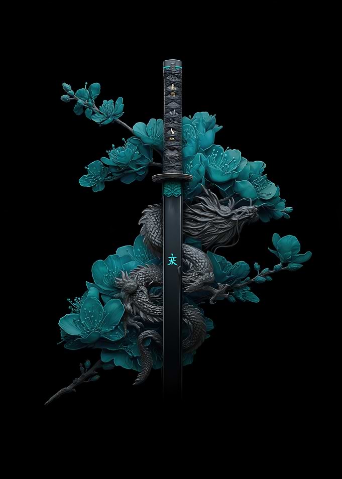 Dragon and Cherry Blossoms Katana